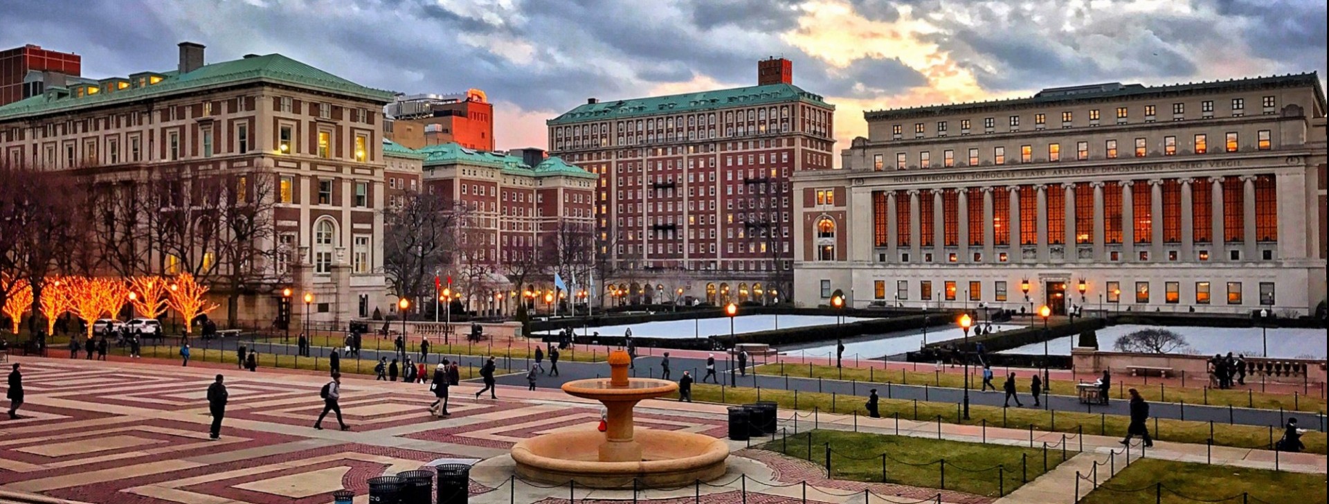 Columbia's Morningside campus at dusk